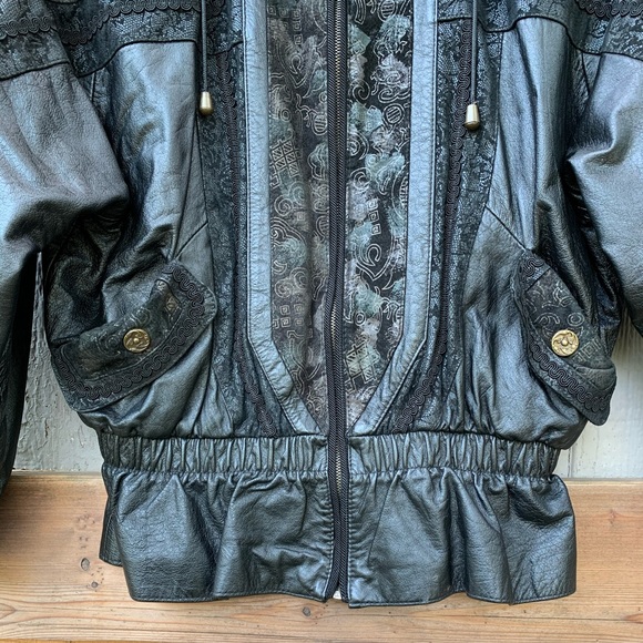 Vintage genuine leather jacket, unique pattern - Picture 4 of 8
